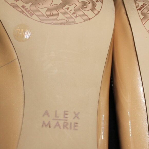Alex Marie Patent Nude Beige Rhinestone Embellished Peep Toe Heels - Picture 11 of 15